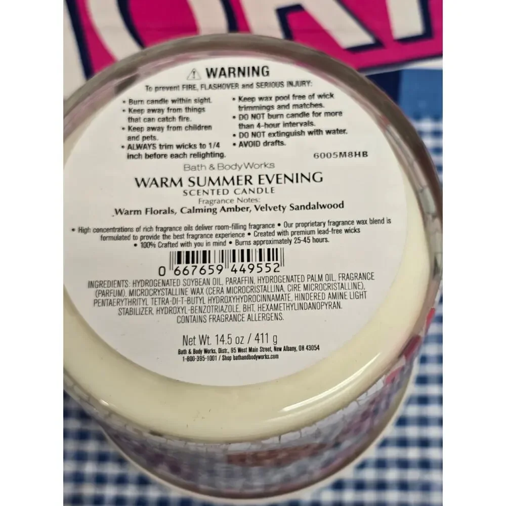 BBW Warm Summer Evening Large 3 Wick Candle Home Fragrance
